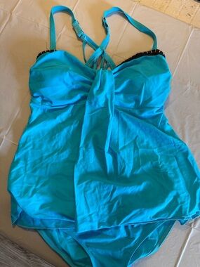 Bright Turquoise Tankini Swimsuit with Strappy Back